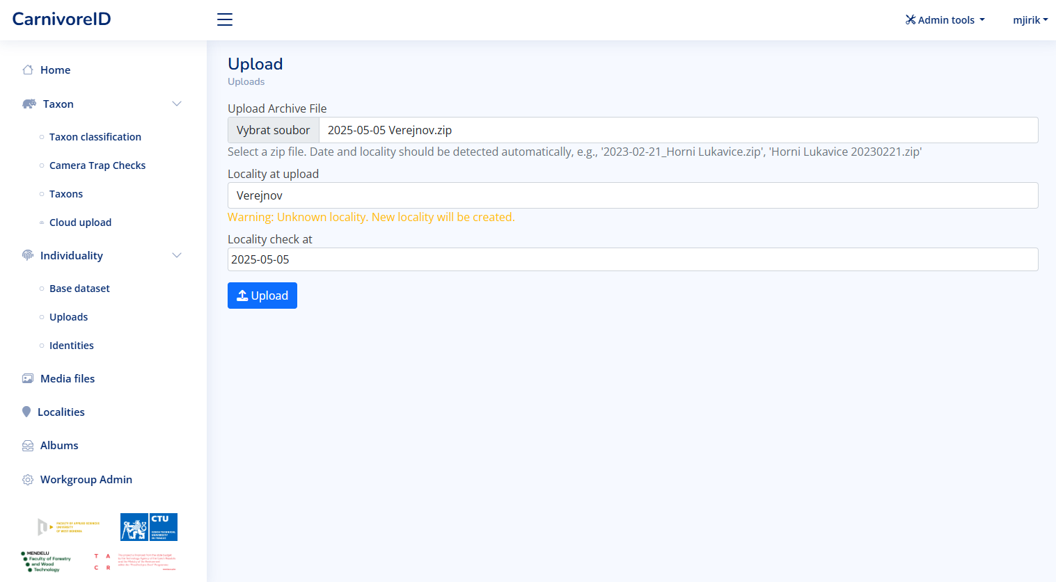 upload species